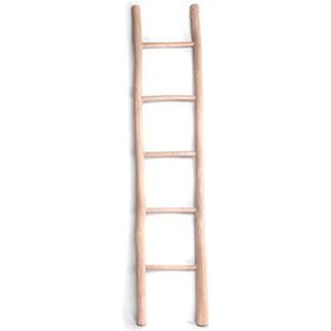 CIAL LAMA Decoratieve ladder, gemaakt van hout, bruin, haken, rustiek design, 180 cm