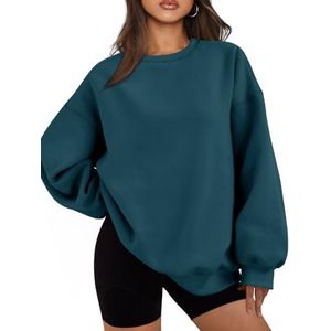 Efan Dames extra grote sweatshirts, fleece hoodies, ronde hals truien, informele topjes, comfortabele herfstmodekleding, winterkleding 2025, Donkerblauw, M