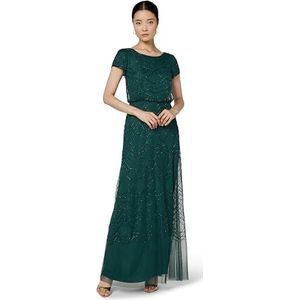 Adrianna Papell Women's Short Sleeve Blouson Beaded Gown, Dusty Emerald, 16