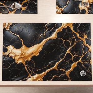 MarbLELIZED - Amerikaanse placemats, wasbaar, van stof, elegante placemats in marmerlook, zwart (set van 2-30 x 45 cm), ontbijtplank, cadeau-idee, 100% Made in Italy