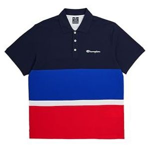 Champion Legacy Retro Sport Polo - Color Block S/S Polo, Marineblauw/Elektroblauw/Rood, M Heren SS24, marineblauw/elektroblauw/rood, M