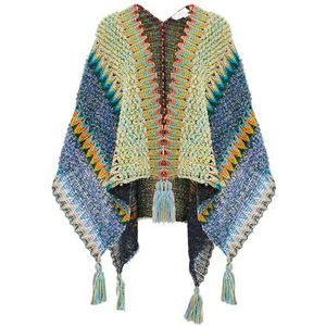 Gaya Dames meerkleurige gebreide cape cardigan sweater, Blauw meerkleurig., One Size