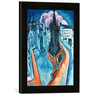Ingelijste afbeelding van Ernst Ludwig Kirchner De rode toren in hal, kunstdruk in hoge kwaliteit handgemaakte fotolijst, 30x40 cm, zwart mat