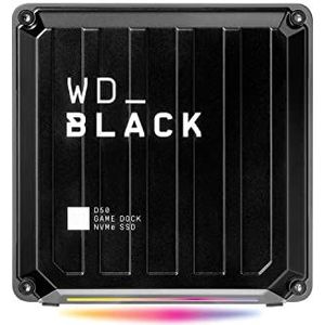 WD_BLACK D50 Game Dock NVMe SSD 1 TB externe SSD (Thunderbolt 3, DisplayPort 1.4, USB-C, USB-A, aanpasbare RGB-verlichting, leessnelheid tot 3000 MB/s, schrijfsnelheid tot 2500 MB/s ) Zwart