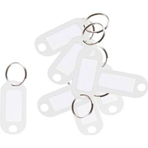 D.RECT - 10 stuks sleutelhangers, kunststof sleutelhanger met lussen, sleutelhanger met venster, gepersonaliseerde sleutelhanger, wit