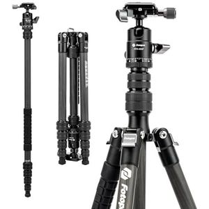 Fotopro 60"" koolstofvezel reisstatief, compact camerastatief met kogelkop, afneembaar monopod met snelkoppelingsplaat en tas, belastbaar tot 8 kg