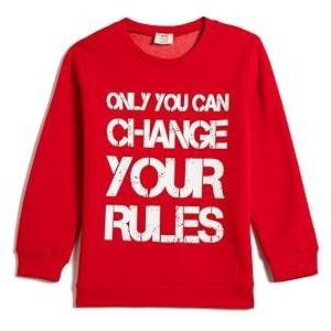 Koton Boys's bedrukte sweat geborsteld interieur lange mouwen ronde hals katoenen sweatshirt, rood (401), 4-5 jaar