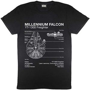 Star Wars Millennium Falcon Diagram T-shirt, Volwassenen, S-2XL, Schwarz, Officiële Koopwaar