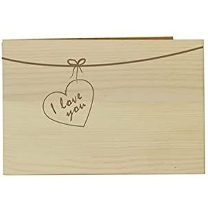 Originele houten wenskaart - I love you - 100% handgemaakt in Oostenrijk, van arvenhout gemaakte cadeaukaart, wenskaart, vouwkaart, postkaart, liefde, cadeau voor Valentijnsdag - verjaardag