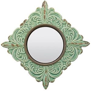 Stonebriar Decoratieve 11,3 x 11,3 inch antieke groene diamantvorm keramische accent wandspiegel met bevestigde ophanglus, vintage decor voor de woonkamer, slaapkamer, hal en entree