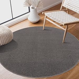 SANAT Laagpolig tapijt voor de woonkamer, effen moderne tapijten voor de slaapkamer, werkkamer, kantoor, hal, kinderkamer en keuken, grijs, 80 cm rond