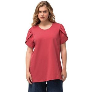 Ulla Popken, Dames grote maten, T-shirt met gedrapeerde arm, A-lijn, rood, 54/56 NL