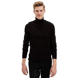 DeFacto Heren gebreide trui met lange mouwen ronde hals sweater - slim fit trui voor heren tops (zwart, S), zwart, S