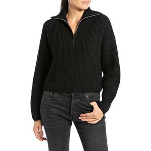 Replay Dames cropped wollen trui, 098 Black, XXS