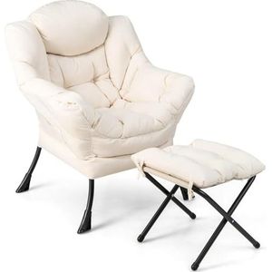 FANTASK Fauteuil met kruk, relaxstoel met armleuningen, zijzak en voetensteun