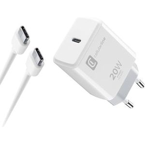Cellularline – Opladerkit 20 W – voor iPhone 15-serie – kit bestaande uit een 20 W USB-C-oplader + een USB-C-kabel, waarmee de verschillende iPhone 15-modellen veilig kunnen worden opgeladen