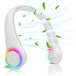 Draagbare mini-USB-ventilator, voor om de nek, handsfree, oplaadbaar, met nekbeugel, bureauventilator, 3 snelheden, ledlicht.
