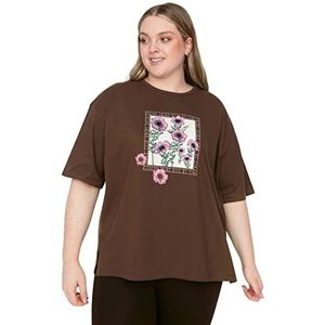 Trendyol Vrouwen Plus Size Regular Shift Crew Neck Knit Plus Size T-shirt, Bruin, XXL grote maten