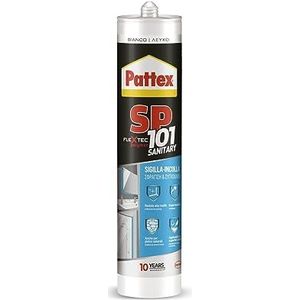 Pattex Polymeer SP101 sanitair afdichtmiddel voor badkamer en sanitair, hecht op vochtige oppervlakken, UV- en weerbestendig, witte afdichting, cartridge 280 ml
