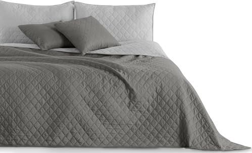 DecoKing 15209 Sprei 260 x 280 cm, staalantraciet/grijs/zilver, bedsprei, tweezijdig, onderhoudsvriendelijk, zilvergrijs