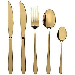 Progress BW09648EU 20 Piece Gold Refine Cutlery Set, Stainless Steel, Includes 4 Knives, 4 Steak Knives, 4 Forks, 4 Table Spoons, 4 Tea Spoons, Kitchen, Party, Wedding Cutlery, Easy Clean, Gold Finish