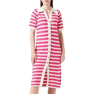 Y.A.S Yascroc Ss Midi Knit Dress Noos, Berk/Stripes: framboos Rose, M