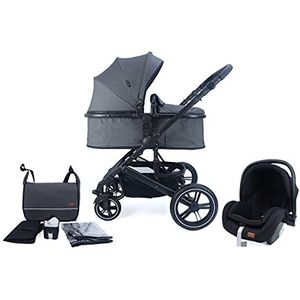 Pixini NEYLA 3 in 1 Wandelwagen, Trio, Kind, Autostoel, Accessoires (Zwart/Antraciet)