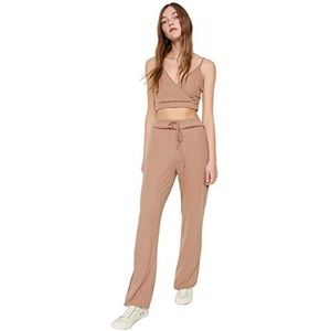 Trendyol Dames Loungewear Normale Taille Rechte Pijpen Flare Broek, Beige, L