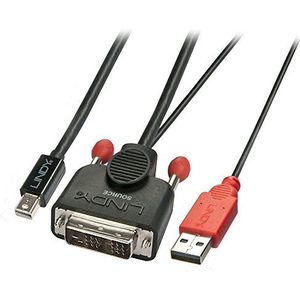 LINDY 41999 5m DVI-D met USB naar Mini DP actieve adapterkabel - zwart