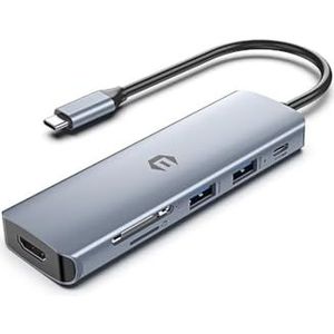 OBERSTER USB C Hub, 6-in-1 USB C Hub LAN Avec Affichage 4K HDMI, USB 3.0, PD 100W, USB C-splitter met MacBook Pro/Air, Chromebook, laptop en meer type C-apparaten
