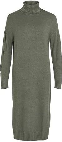 Vila - Ril - Gebreide Jurk - Lange Mouwen - Hoge Hals - Midilengte