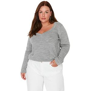 Trendyol Dames V-hals Plain Regular Plus Size Sweater Sweater, Lichtgrijs, XXL, Lichtgrijs, XXL grote maten