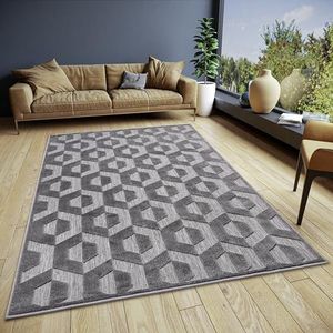 HANSE Home Hexa Design tapijt voor woonkamer, plat weefsel, modern, geometrisch ruitpatroon, Scandinavische stijl, woonkamertapijt voor eetkamer, kinderkamer, hal, grijs-zwart, 67 x 120 cm
