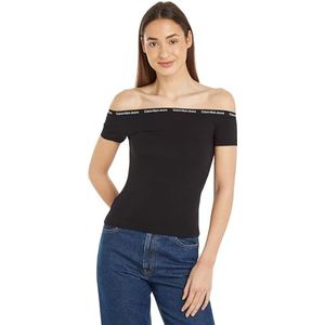 Calvin Klein Jeans Elastische Bardot-top met logo voor dames Overig gebreid, zwart., M