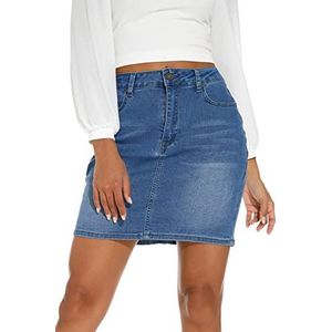 GUANYY Mini-jeansrok voor dames, casual stretch, aansluitende pasvorm, hoge taille, jeansrokken, Blauw, L