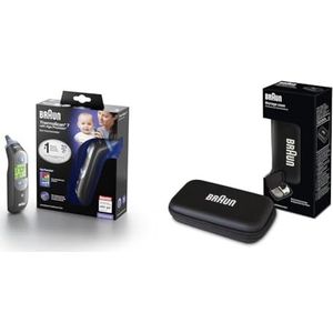 Braun ThermoScan 7-oorthermometer, zwarte editie, ouderdomsprecisie, stil, kleurgecodeerde temperatuurweergave, baby, IRT6520B & Braun Beschermende Opbergtas voor Thermoscan Oorthermometer, Zwart