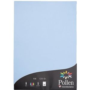 Clairefontaine 44238C, doos van 50 vellen, A4-formaat (21 x 297 cm), 120 g/m², kleur: lavendelblauw, uitnodigingspapier voor evenementen en correspondentie, Pollen-serie, premium glad papier