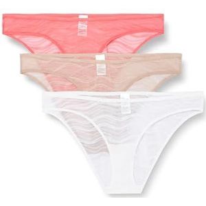 Calvin Klein Dames 3-pack bikini (laagbouw), Calypso koraal/ceder/wit, L, Calypso Koraal/Ceder/Wit, L