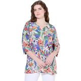 Ulla Popken Dames grote maten plus size linnen mix-blouse, A-lijn, tuniekhals, 3/4-mouw 837717, hemelsblauw, 42-44