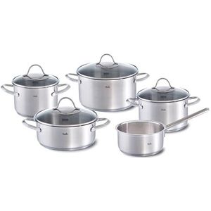 Fissler Palermo/roestvrijstalen pannenset 5-delig, pannen incl. glazen deksel (3 kookpannen, 1 braadpan, 1 steelpan) - inductie