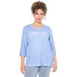 Ulla Popken - Shirt - Pastelblauw/Wit - Driekwart Mouw - Ronde Hals