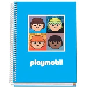 DOHE - A5-notitieboek, geruit, spiraalbinding, 100 vellen met 90 g/m², geruit, 5 mm, hardcover, Playmobil Core, schoolmateriaal - blauw