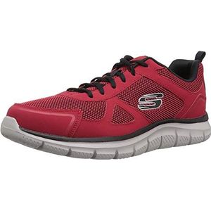 Skechers Heren Track Bucolo Sneakers, Rood Leer Zwart Mesh Trim, 41 EU