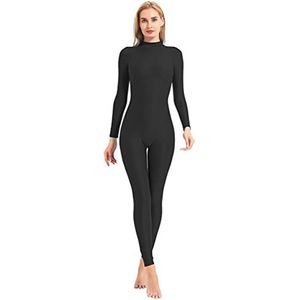 speerise Volwassen hoge hals rits eendelige Unitard Full Body Turnpakje Bodycon Jumpsuit voor Vrouwen, Zwart, XL