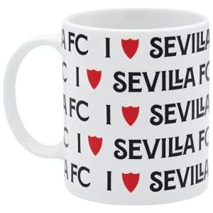 Sevilla Football Club, keramische mok in doos, ontbijt, servies, glazen, inhoud 300 ml, wit, officieel product (CyP Brands)
