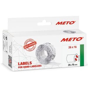 Meto etiketten voor etiketteerapparaat (26x16 mm, 2-regelig, 6000 stuks, permanent hechtend, voor METO, Contact, Sato, Avery, Tovel, Samark etc.), 6 rollen, wit