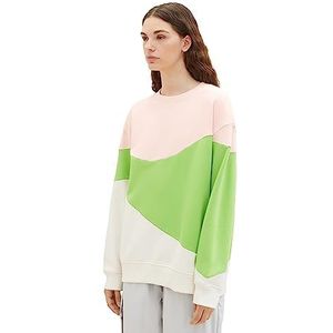 TOM TAILOR Denim Dames oversized sweatshirt met kleurblok, 32622-rose groen offwhite colorblock, XL, 32622-Rose Green Offwhite Colorblock, XL