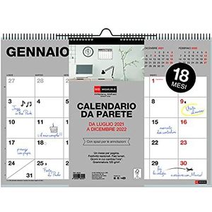 MIQUELRIUS - Wandkalender 2021-2022 Italiaans - 18 maanden (juli 2021 - december 2022), A4 formaat 29,7 x 21 cm, basic, Italiaans taal