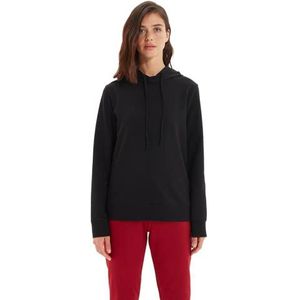Trendyol Sweatshirt met capuchon, effen kleur, standaard, sweatshirt, dames, zwart., M