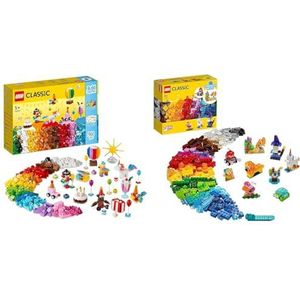 LEGO Feestset, Inclusief 12 figuurtjes, 11029 & LEGO Classic transparante stenen, Inclusief Leeuw, Vogel en Schildpad, voor 4+ Jaar, 11013